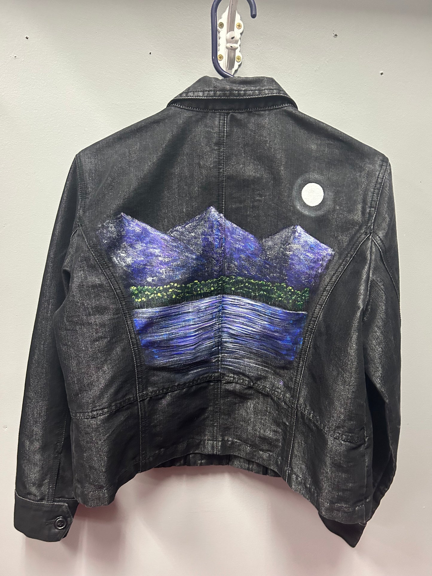 Jean Jacket - Hand-Painted Chico's - Moonlit Lake