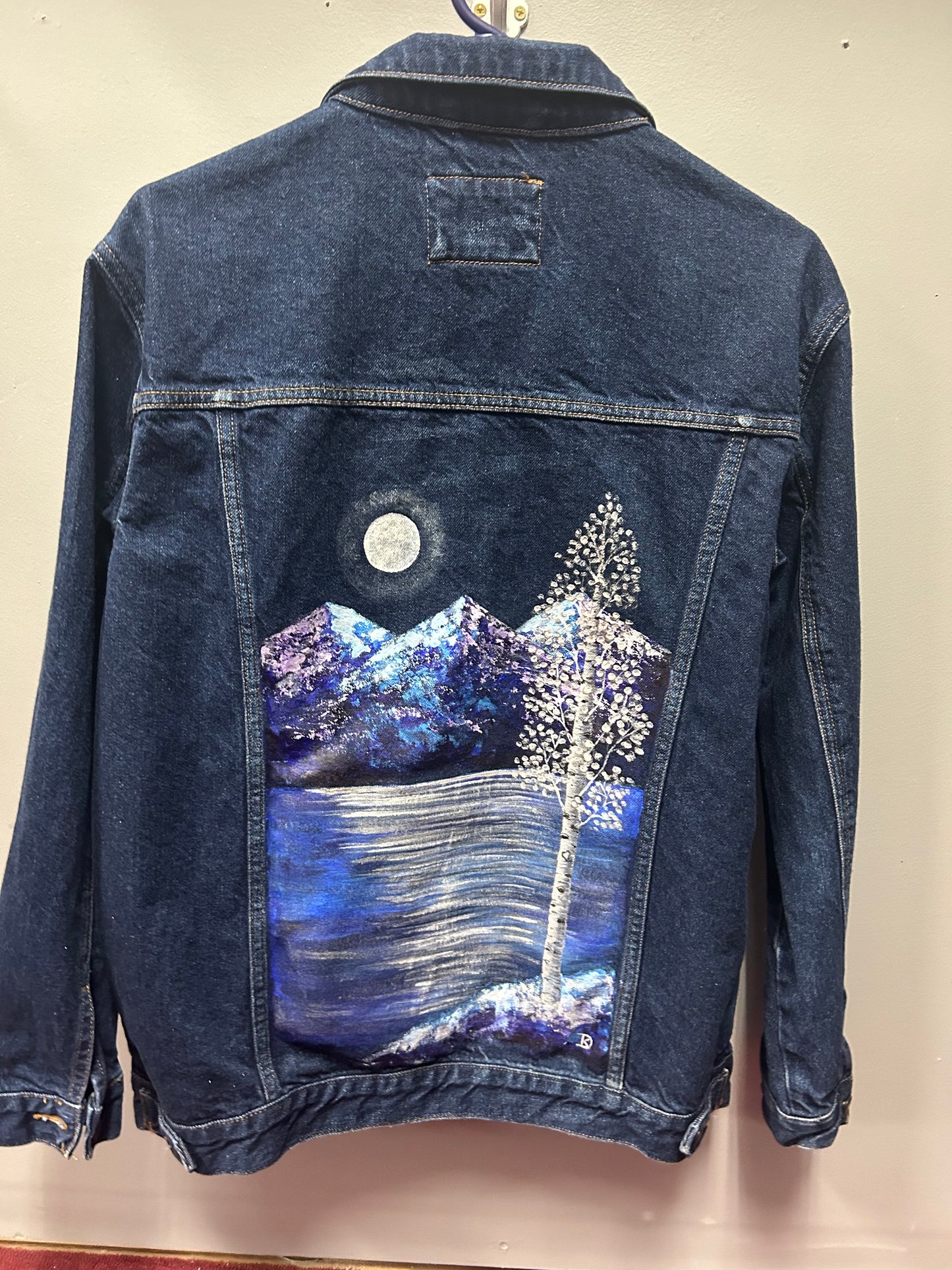 Jean Jacket - Hand-Painted Forever 21 - Winter Lake with Aspen Tree