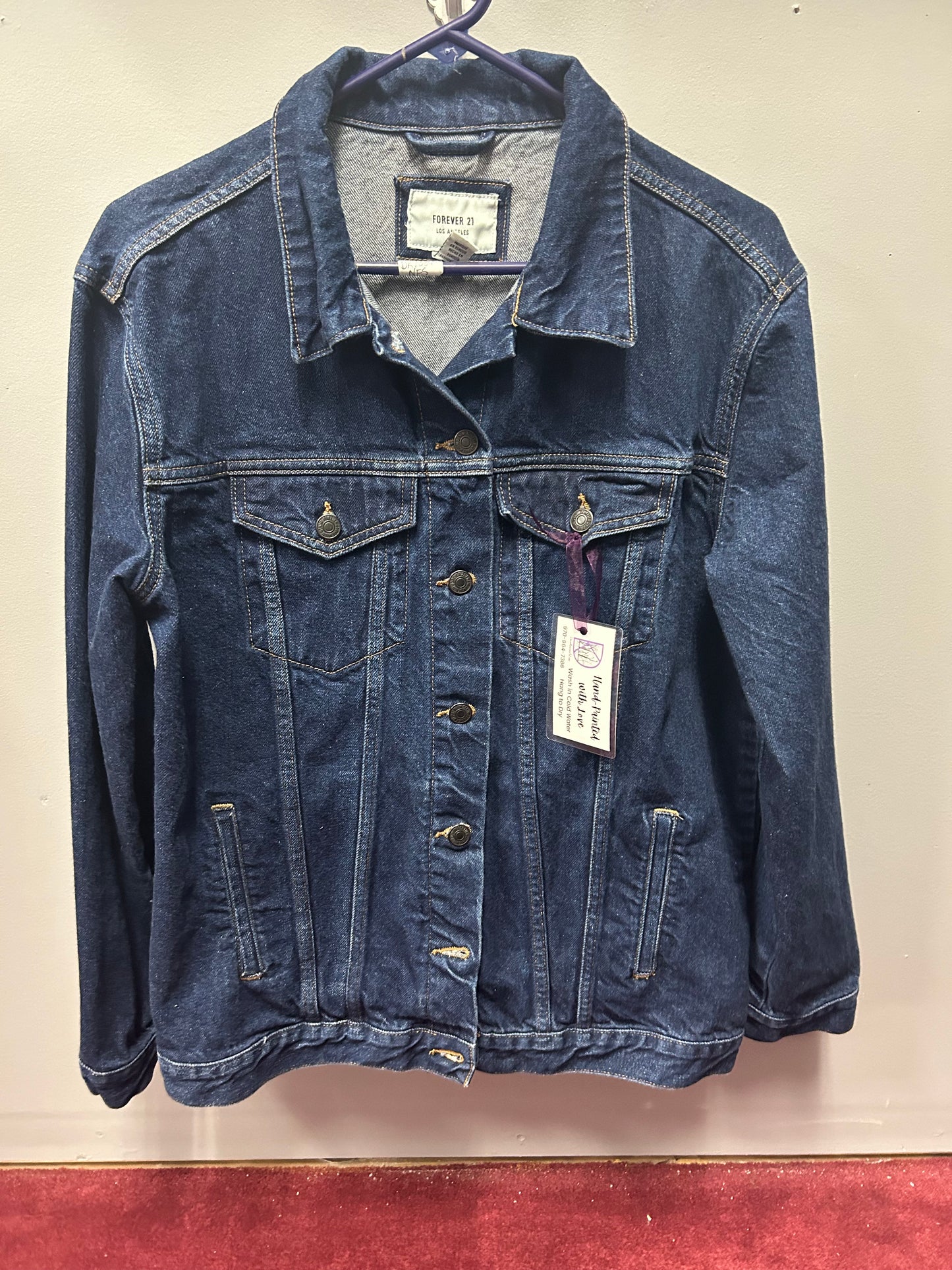 Jean Jacket - Hand-Painted Forever 21 - Winter Lake with Aspen Tree