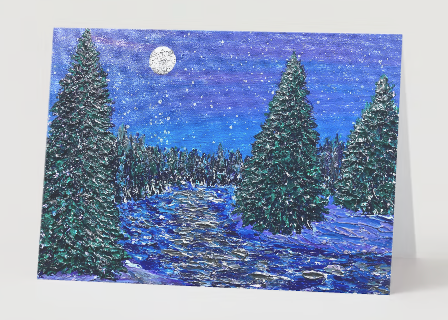 Moonlit Winter Stream 5" x 7" Greeting Card